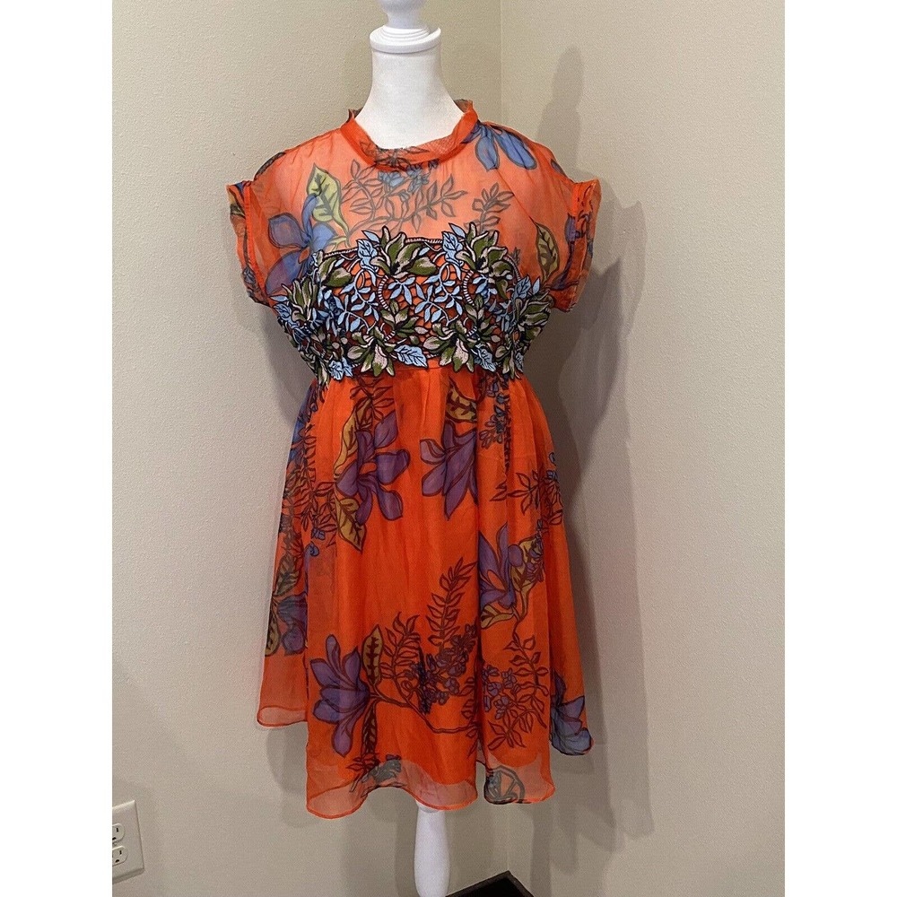 A Fuli dress Size L Orange Floral Aline Embordery Floral Detail Top